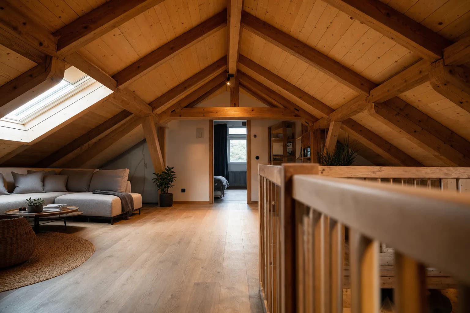 Zimmerer beim Anbringen einer Holzverkleidung an einer Innenwand