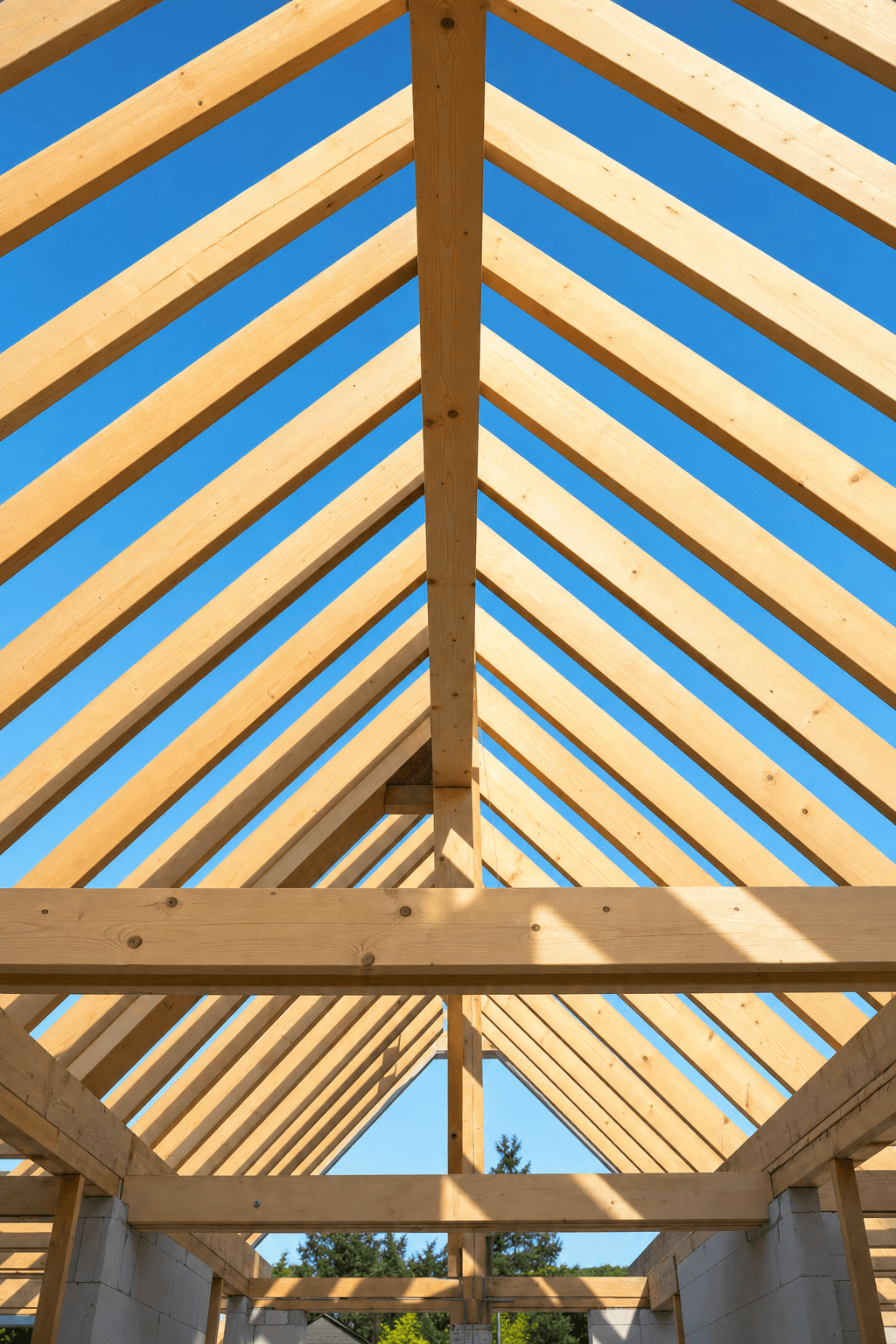 Carpenter from Blang Holzbau raising a roof truss